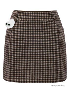 Plaid Mini Skort with Pockets High Waist Pencil Skirt with Shorts